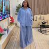 European and American shirts women's long-sleeved lapel single-breasted cardigan shirt casual trousers African foreign fashion two-piece set women
