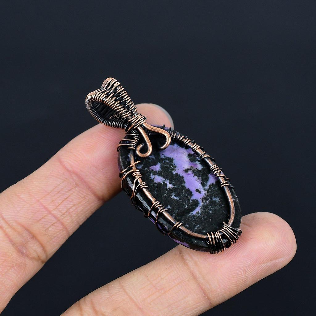 Charoite Handmade Gemstone Pendant, 999 Copper Wire Wrapped Pendant Antique Tree Of Life Jewelry, For Engagement Gift