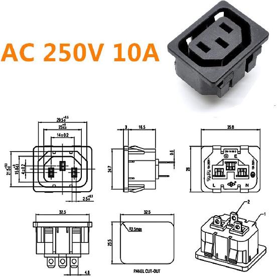 Oiyagai 10-Pack IEC 320 C13 Panel Mount Socket AC 250V 10A Power Inlet for PC UPS Power Supply Chassis