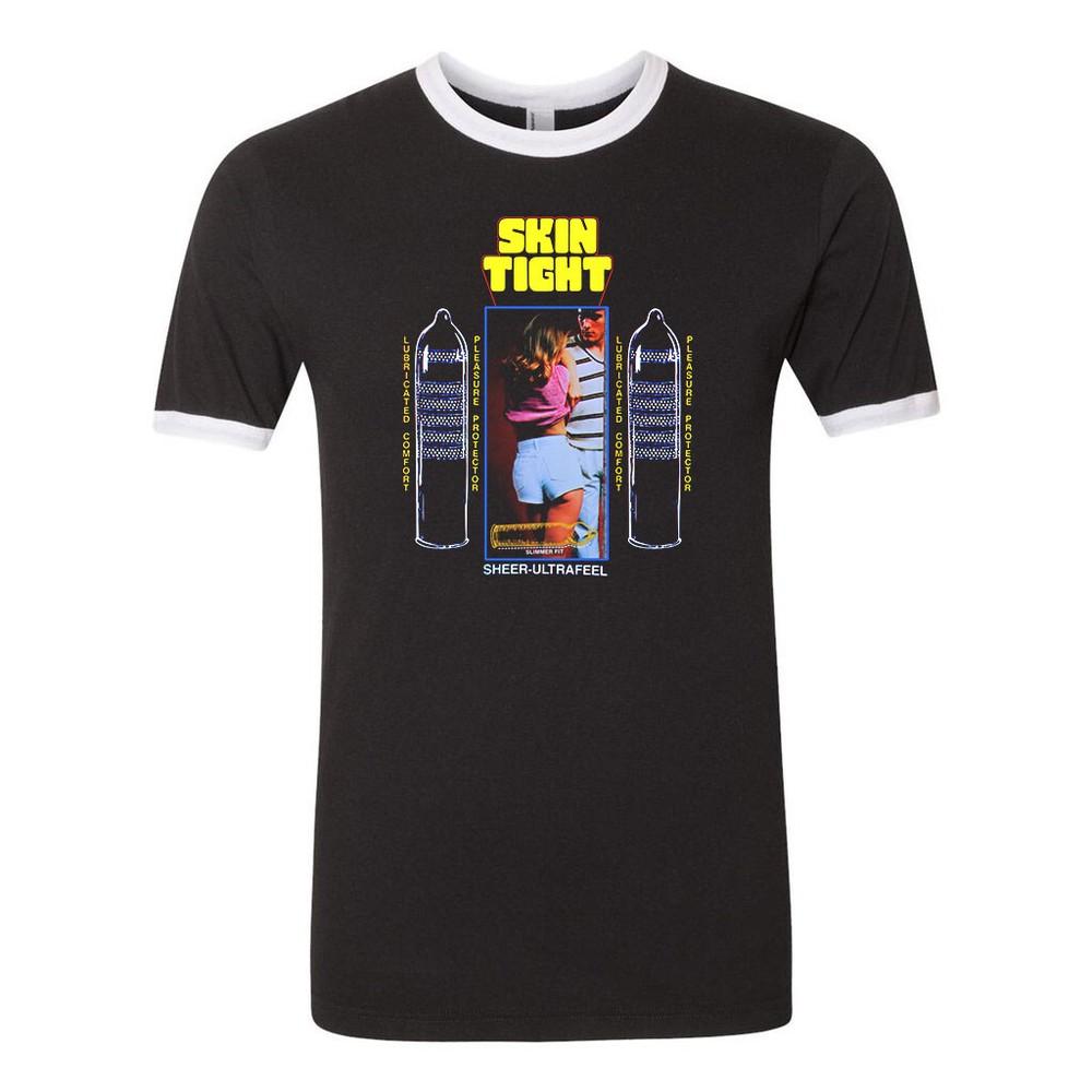 Унисекс Футболка с контрастными манжетами и воротником Хлопок Новинка 70-х Смешной Автомат с Презервативами Фото Ретро Унисекс Футболка