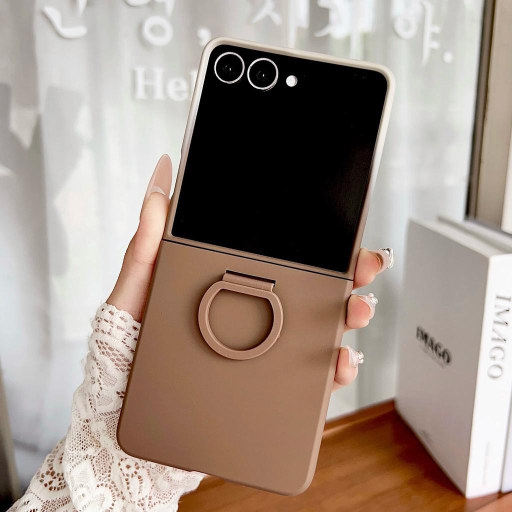 Стеклянный чехол с ощущением горячей кожи для Samsung Galaxy Z Flip 7 FE Fold, деловой, модный, с кольцом-шарниром, защитная крышка для Flip5 Flip6