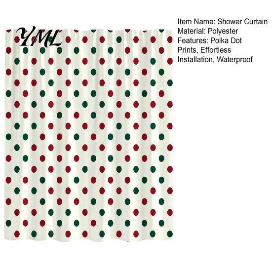 Modern Retro Style Bath Drapes Polka Dot Shower Curtain with Hooks, Waterproof Fabric Bathroom Curtain, Easy Install Curtains for Home Bathtub Decor,
