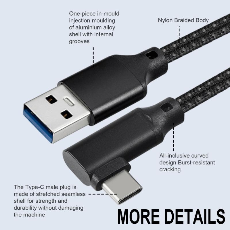 USB C to USB A Cable USB 3.2 10Gbps 90° Right Angle USB C Data Cable 20V 3A 60W Quick Charging for USB C Camera VR Game
