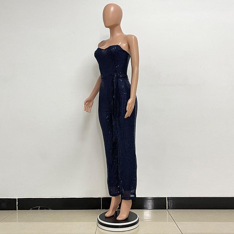 Женский комбинезон без рукавов с поясом из пайеток, однотонный, с открытой грудью и спиной