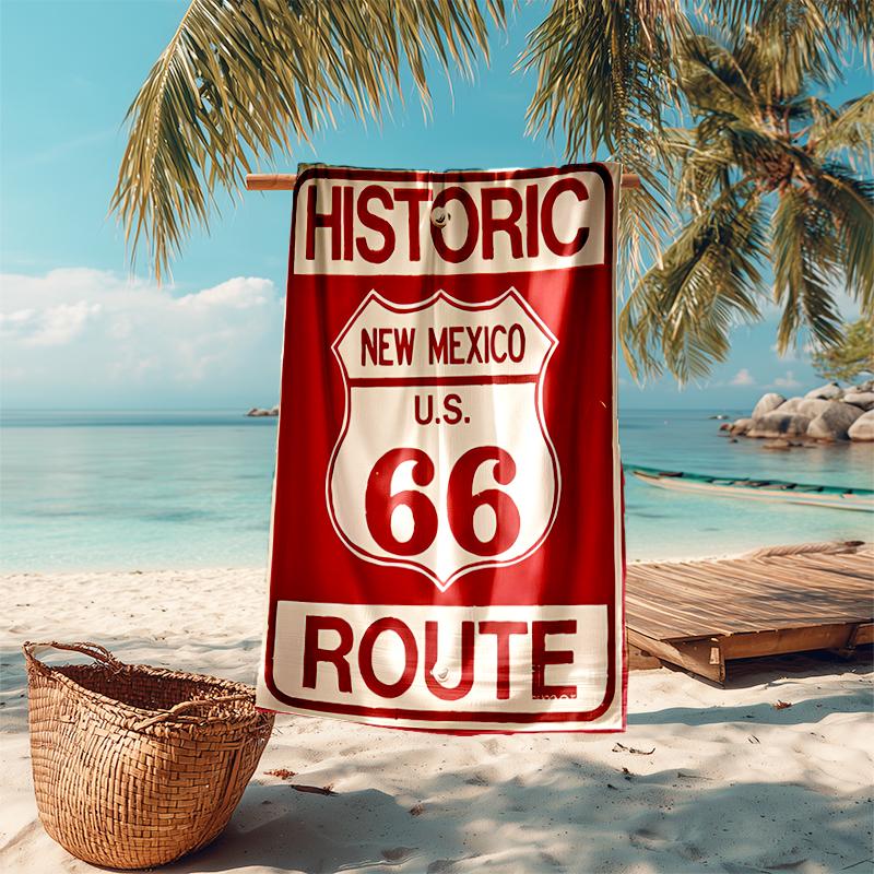 Beach Towel with U.S. Route 66(0) Pattern - soft,absorbent,machine washable Lightweight&Modern,swimming,Travel Essentials