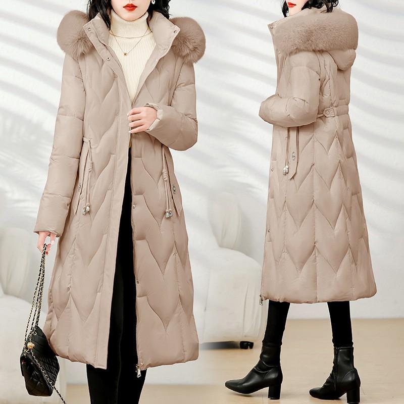 Womens Long Cotton Puffer Coat Thick Detachable Hooded Winter Jacket Solid Color Casual Outerwear