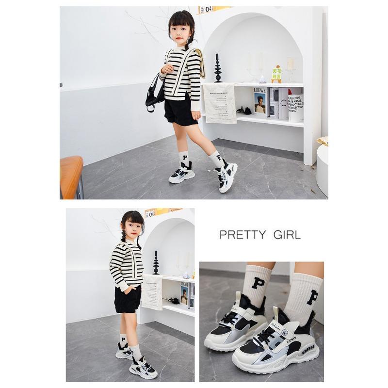 Спортивная обувь для девочек, новые зимние кроссовки с шерстяной подкладкой, для мальчиков начальной школы, хлопковая обувь для девочек, водонепроницаемая