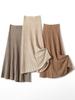 Women's Mid-Length A-Line Cashmere Knit Skirt - High-Waisted, Ribbed, Slimming, Pleated, Versatile.