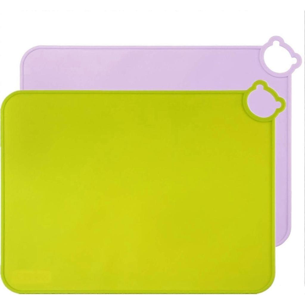 Kids Silicone Placemats, Dishwasher Safe Desk Mats, Toddler Portable Food Mat Travel Set of 2 (Green