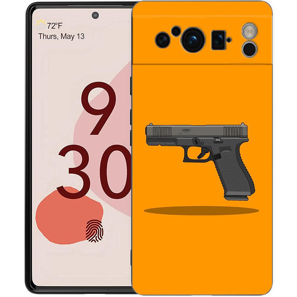 Крутой Мультяшный Чехол-Пистолет для Телефона Google Pixel 9 8 7 6 Pro XL 8A 6A 7A 5G Мягкий Ударопрочный ТПУ Черный Чехол Fundas