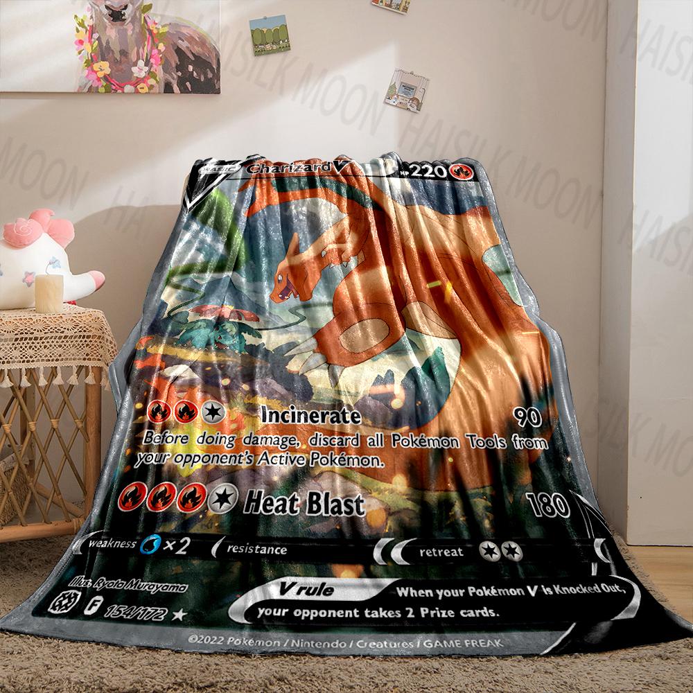 1PC Pokémon Cards Charizard Print Blanket Fluffy Plush Sofa Bed Blanket for Kids Adults Travel Camping Supplies Car Office Gifts