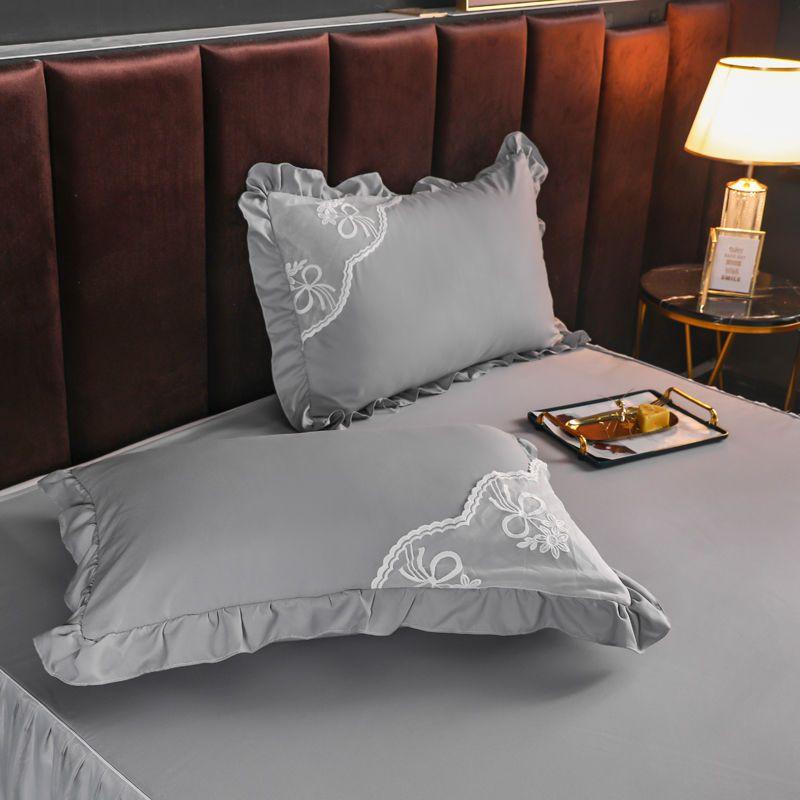 Pillowcase Bedroom Wedding Cover Pillow Luxury Lace Summer Breathable Simple Soft Comfortable Cozy Couples Embroidery 48x74cm