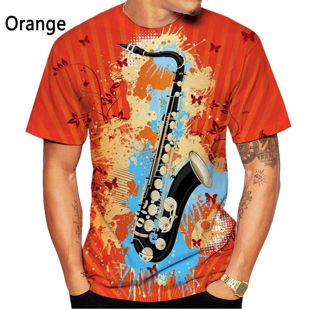 Новая модная футболка с принтом саксофона 3D для мужчин и женщин, летняя повседневная футболка с коротким рукавом в стиле хип-хоп