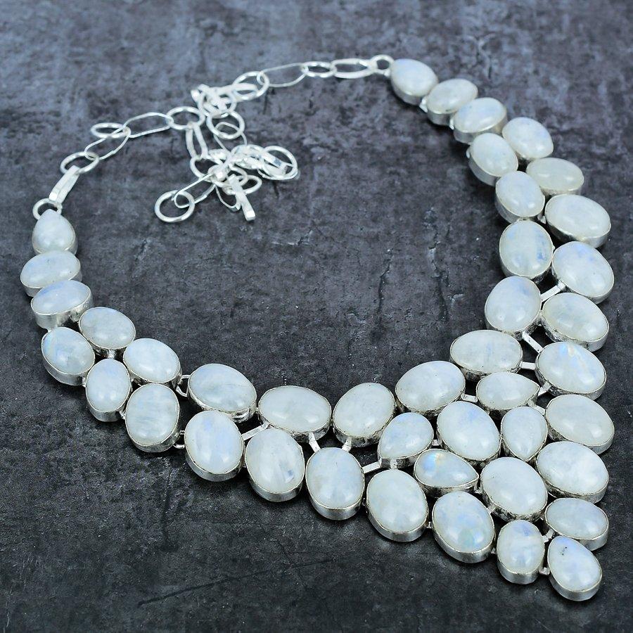Rainbow Moonstone Gemstone 925 Sterling Silver Jewelry Necklace 18"