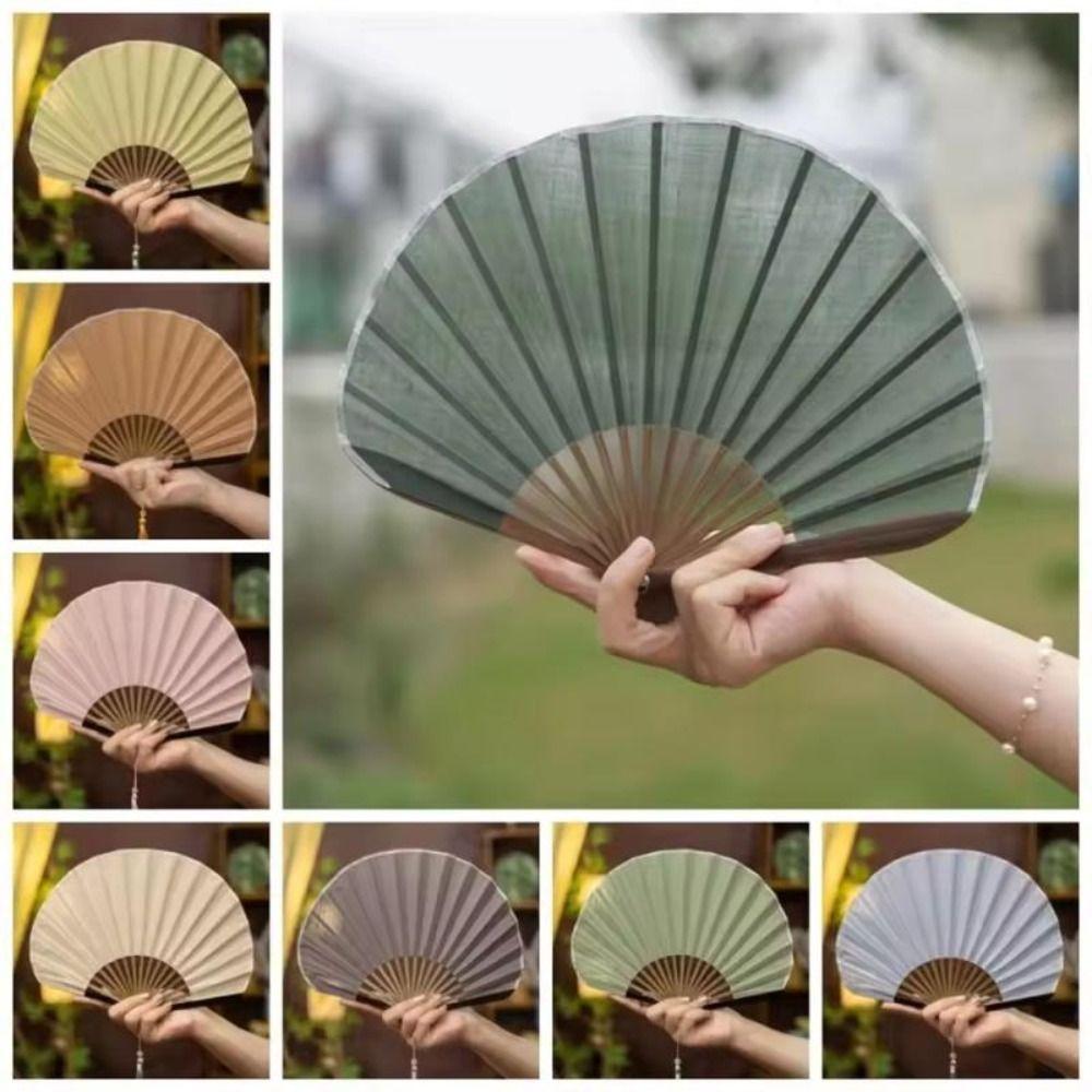Solid Color Retro Mini Shell Fan Cotton Linen Cloth New Chinese Style Fan Dance Props