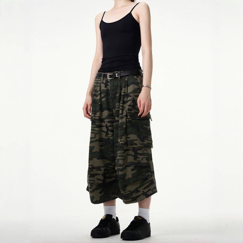 RogueWave Камуфляж Унисекс Свободные Капри Уличный Стиль Шорты Карго Повседневный Низ Женские Брюки до Икры