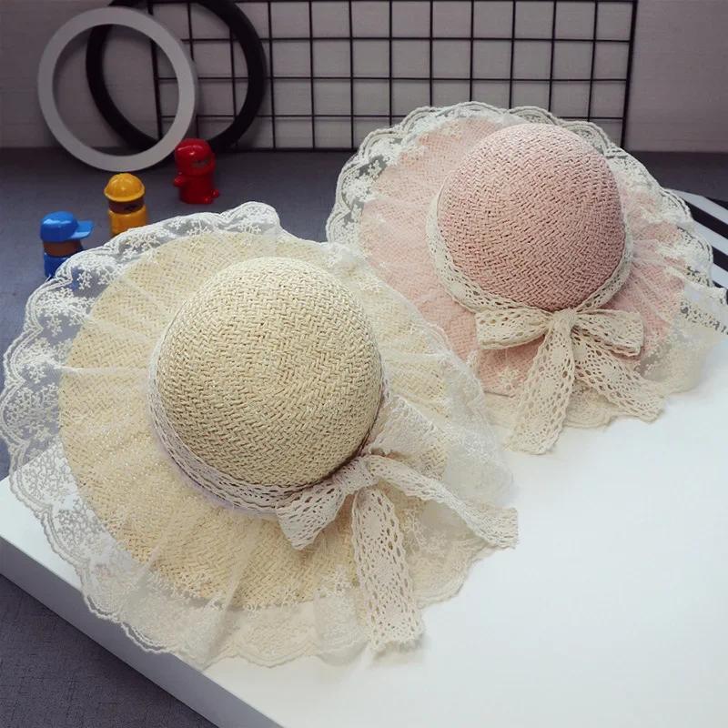 Cute Fashion Children's Summer Sun Protection Straw Hat Breathable Lace Sun Protection Hat Outing Sun Protection Beach Hat