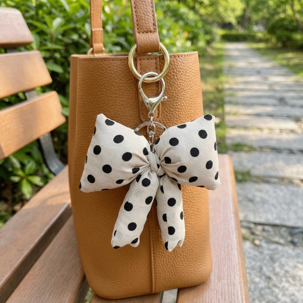 Padded Fabric Bag Pendant Polyester Backpack Handbag Decor Cute Polka Dot Bow Keychain  Gift