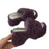 Muffin Thick-soled High-heeled Slippers for Women's Autumn and Winter New Fashion Shows Long Legs, and Fluffy Wedge Slippers Are Worn Outside.