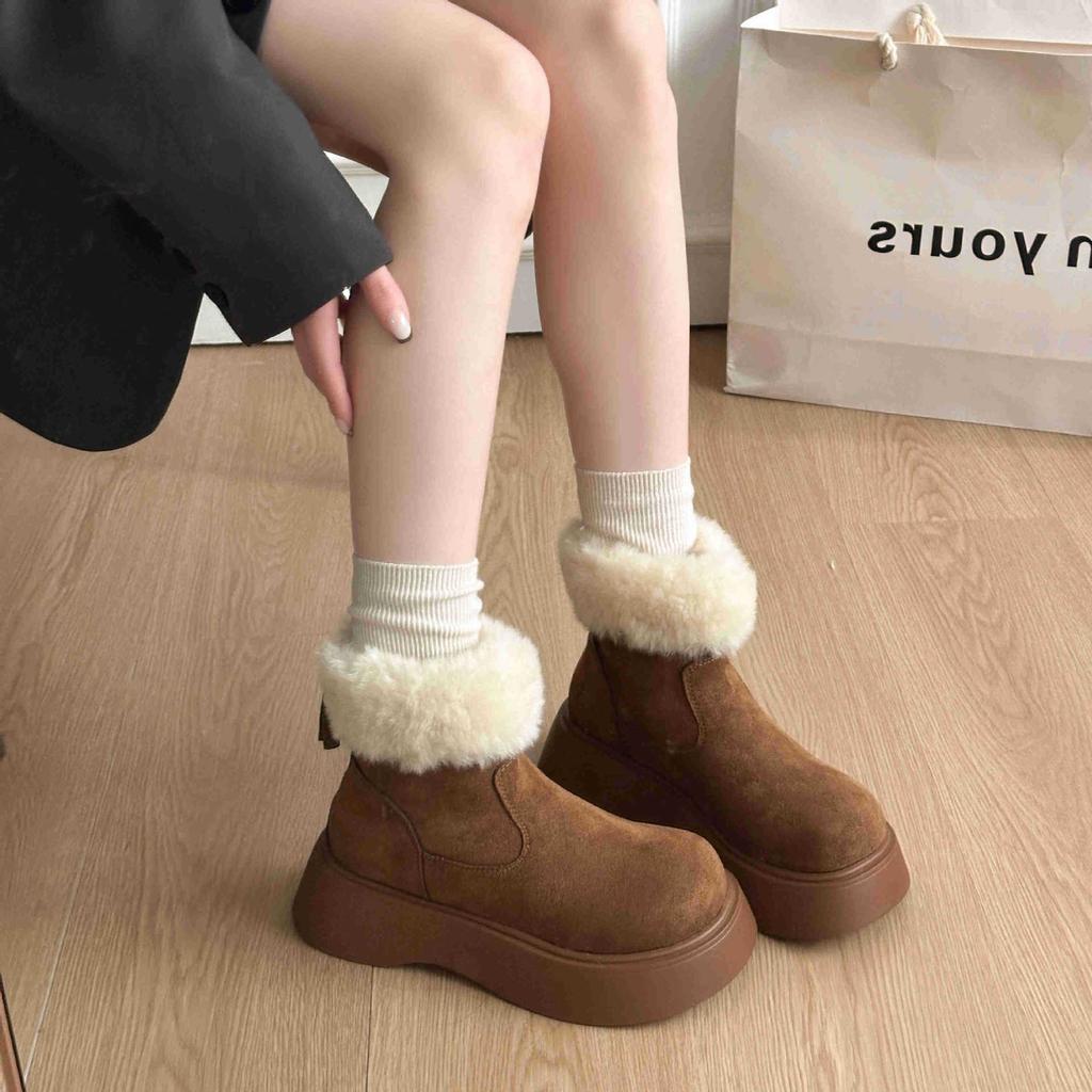 Thick-soled plush warm fluffy Birkenstock women's shoes snow boots short boots new winter thickened Northeast cotton shoes