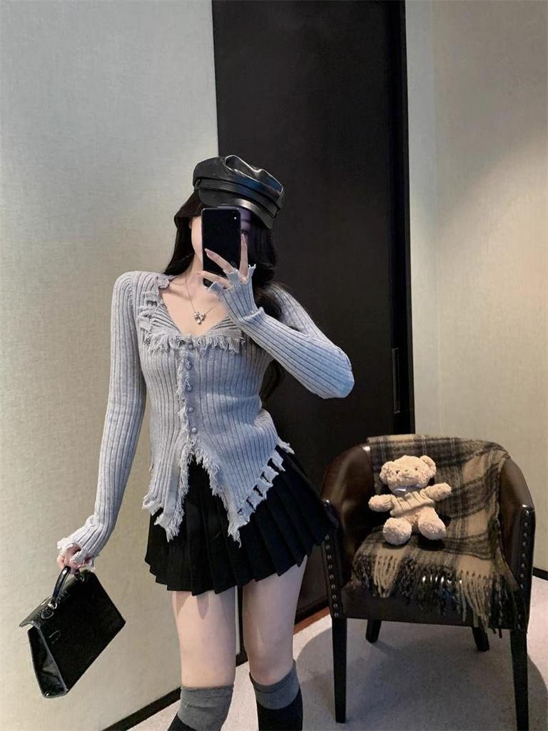 Women's Irregular Bodycon Knit Sweater - 2025 Spring/Autumn Long Sleeve Top
