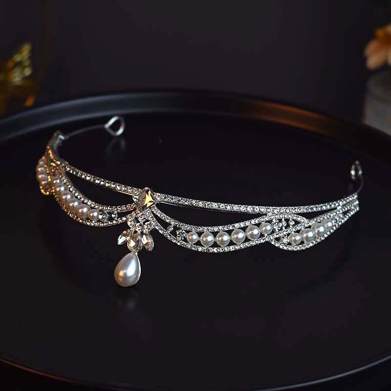 Корона Невесты Головной Убор Кристальная Повязка для Волос Корона на День Рождения Жемчужный Аксессуар для Волос Корона для Волос Аксессуары для Фото и Портретов Стиль Легкой Роскоши