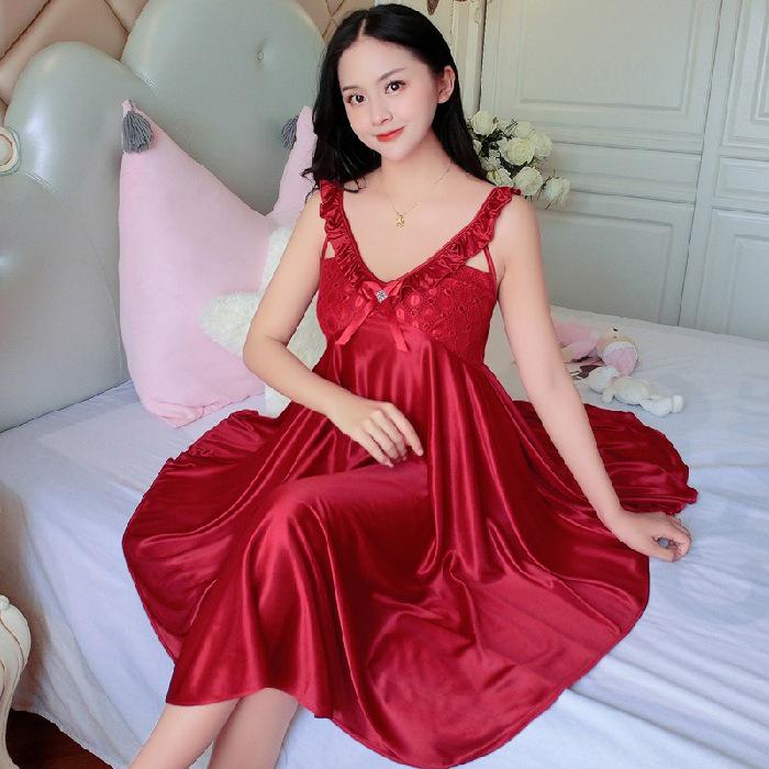 Женская ночная рубашка Ice Silk с V-образным вырезом - сексуальная летняя пижама