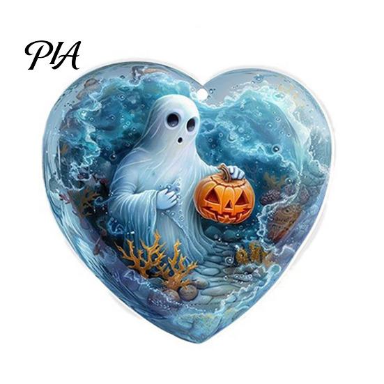 Decorative Car Rearview Mirror Pendants Halloween Ghost Keychain, Spooky Pumpkin Keyring Pendant, Holiday Themed Party Supplies Cute Heart Bag