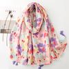 Women's Herringbone Pattern Scarf with Colorful Flowers and Tassels - Soft Cotton Linen Feel