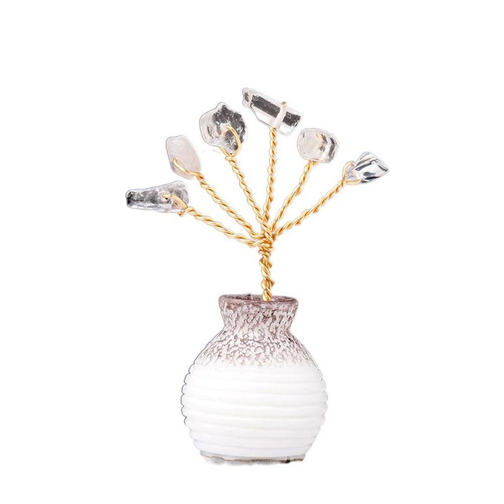 Белая хрустальная ваза Модель хрустального дерева Разноцветные мини-елочные украшения Натуральные изделия ручной работы Украшения для хрустального дерева желаний