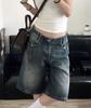 Summer American Vintage Denim Pants Loose Casual Knee Length Jean Shorts Wide Leg Kpop Y2k Streetwear Women Grunge Hip-pop