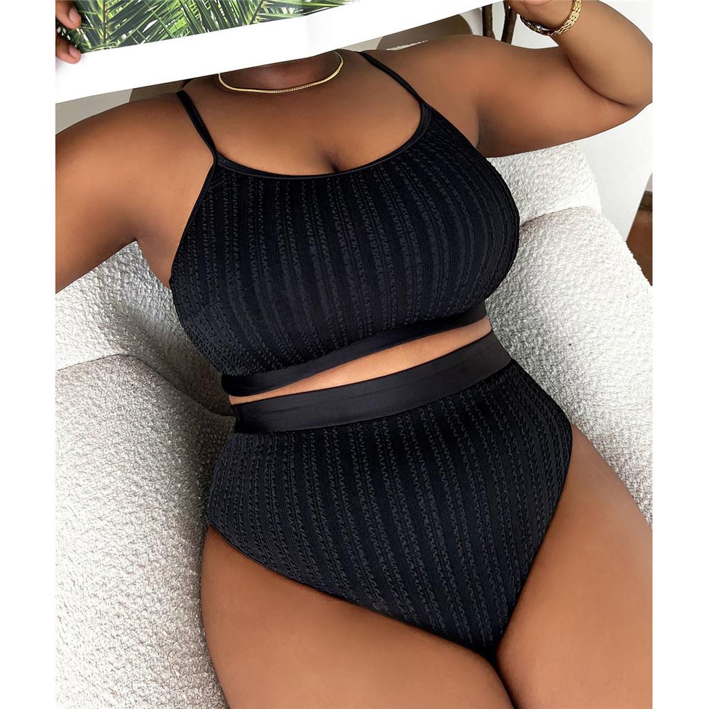 0XL - 4XL Ribbed Bikini Large Size Swimwear Plus Size Women Swimsuit Female Two-pieces Bikini Set Bather Bathing Suit Swim V4987