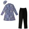 3XL-8XL Women Muslim Muslimah Swimwear Full Coverage Flower Patterned Zippered Women Swimming Suit Comfortable Highly Elastic 3 Pieces Beachwear