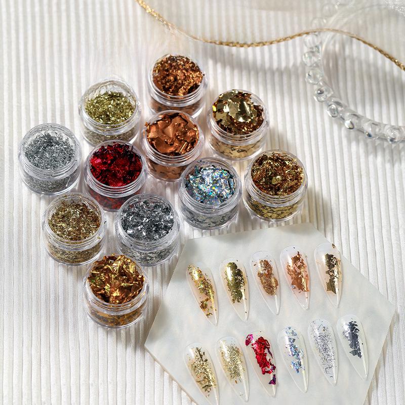 Ультратонкие переливающиеся золотые и серебряные фрагменты фольги для ногтей
