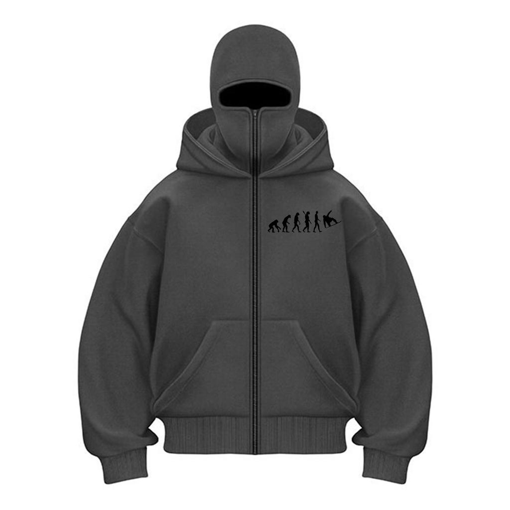 Мужской кардиган с двойным капюшоном, свободный, уличный, модный, на молнии