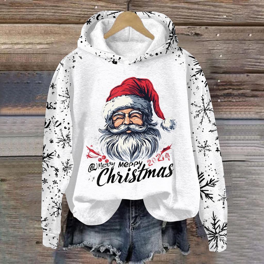 Женская модная толстовка с капюшоном и глубокими рукавами с рождественским принтом