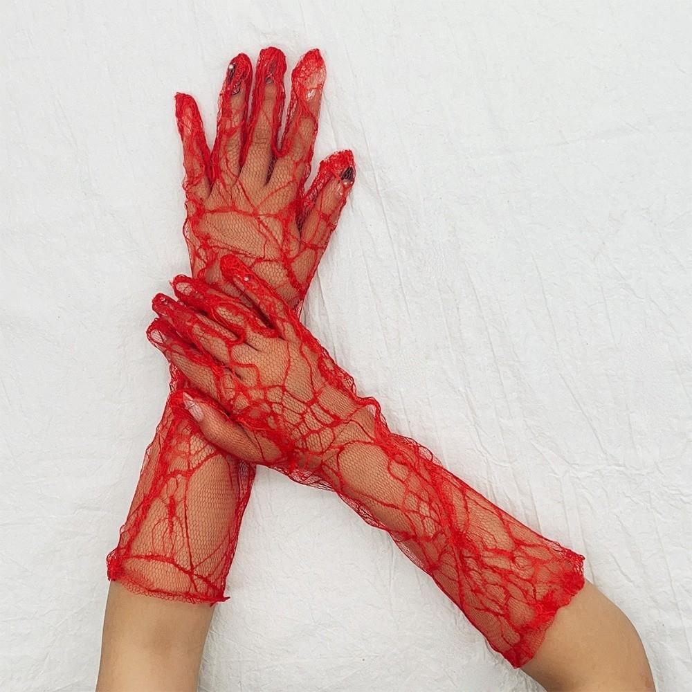 Gauze Spider Web Gloves Solid Color Long Mittens Elegant Women Driving Gloves Outdoor