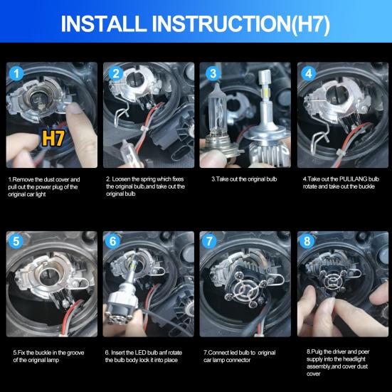 2 шт. Светодиодные лампы для фар Высокая яркость IP68 Водонепроницаемые 10000 лм 6000 К Белый свет H7