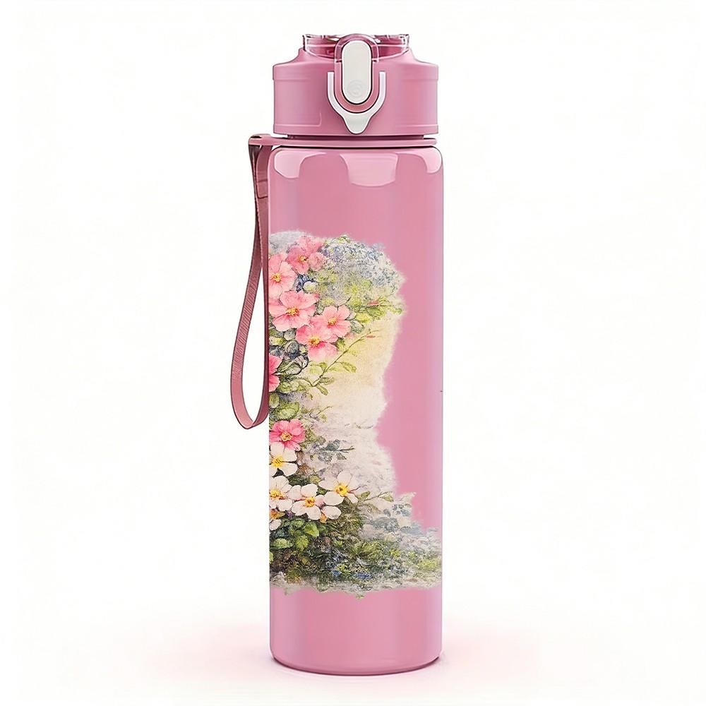 1PC Flower Broken Wall Butterfly Print 750ml Color Plastic Sports Water Bottle Leakproof Flip Straw Lid Suitable for Sports Office Home Use