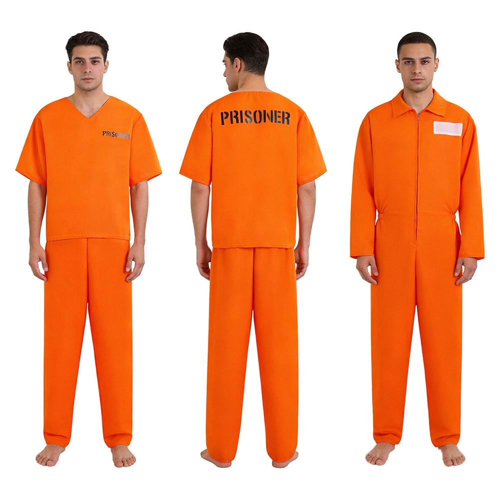 Prison Costume Jumpsuit Cosplay Prisoner Uniform Adult Orange Short-sleeve And Long-sleeve Prisoner Bodysuits Halloween Costumes