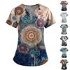 Plus Size Printed Scrub Working Uniform Tops For Women's V-Neck Print Short Sleeve Fun T-Shirts Workwear Tee With Pockets
