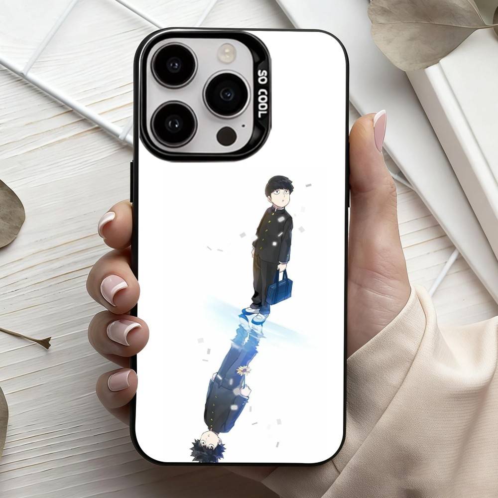 Чехол для телефона с изображением аниме m-Mob p-Psycho-o 100 Для iPhone17,16,15,14,13,12,11 Plus,Pro Max Черный Конфетный серебристый чехол для телефона