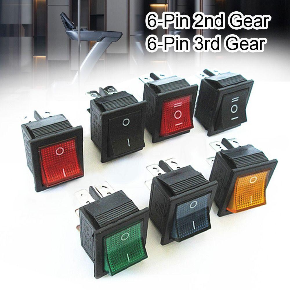 6-Pin 3rd Gear 16A 250V with Light Switches Rocker Power Switch Self-locking/Latching