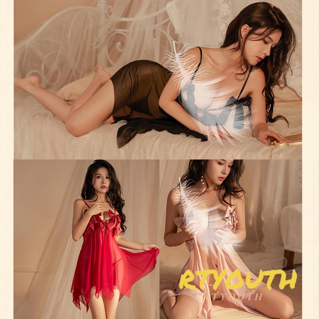 Large Sexy Pink [RTYOUTH] Babydoll, Size, Lingerie, Women's, Shorts, See-through, Chubby, V-neck, Cute, Camisole, Black, Red, (Red-3XL)