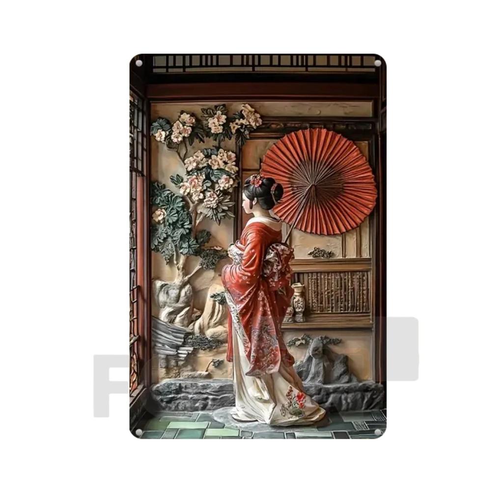 Японская гейша кимоно металлический знак, 2D элегантный японский постер с цветущей вишней, для дома, комнаты, офиса, идзакая, кафе, студии настенный декор