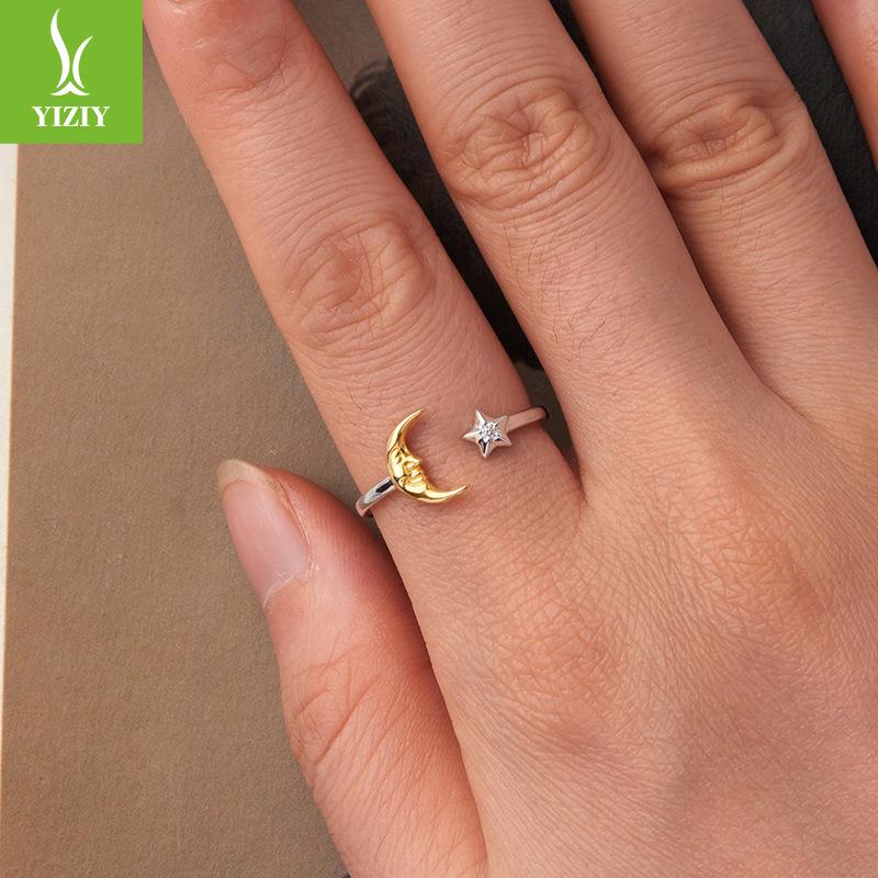 Блестящая звезда и луна открытое кольцо женское нишевое легкое роскошное кольцо из стерлингового серебра S925 ювелирные изделия