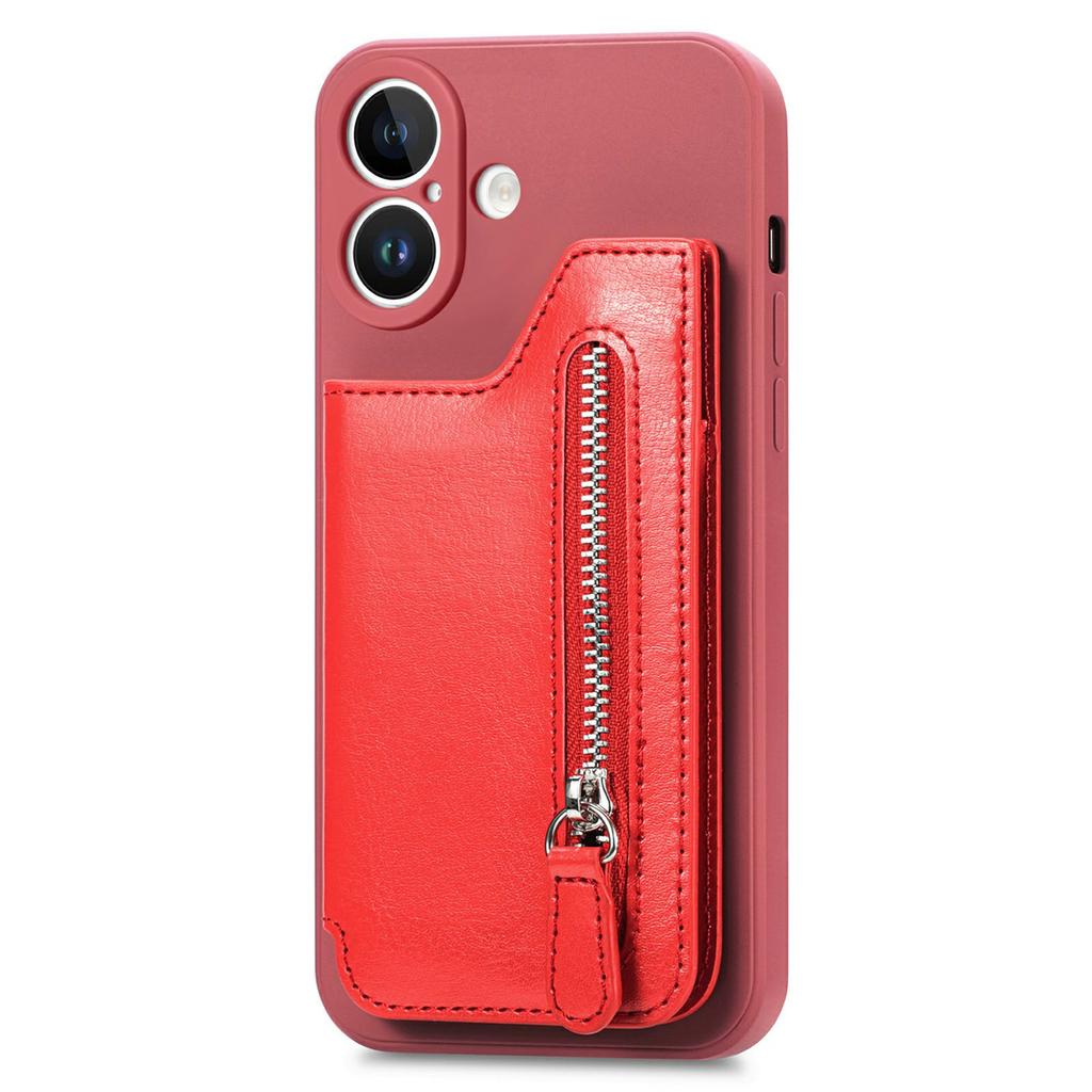 Чехол для iPhone 16 из искусственной кожи + ТПУ с карманом на молнии и кошельком - фиолетовый