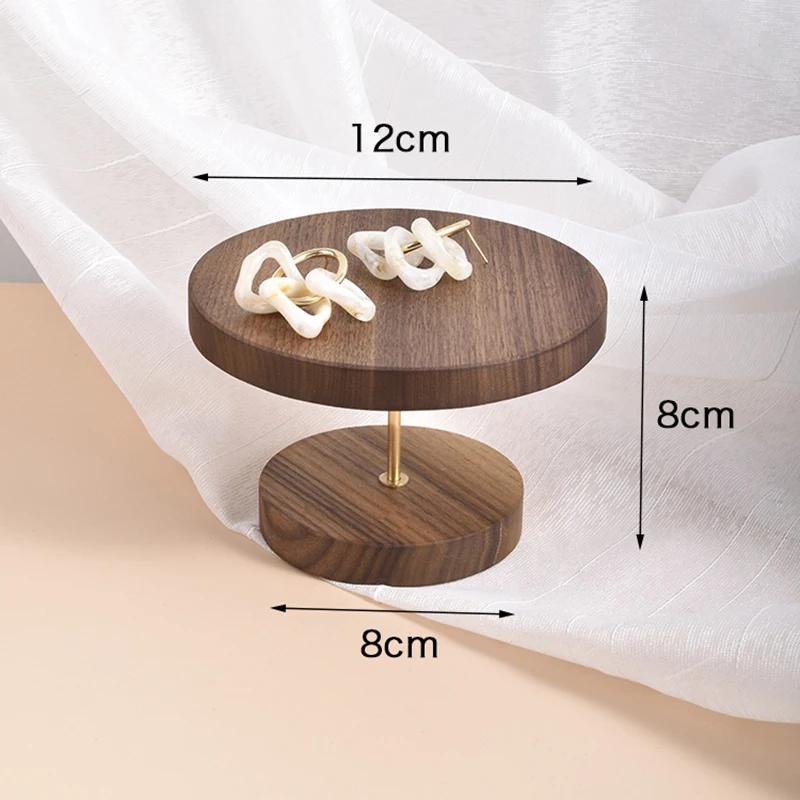 Vintage Round Black Walnut Jewelry Display Holder Necklace Earrings Bracelets Rings Luxury Showcase Stand Trinket Shelf Tray Ornaments Jeweler Seller