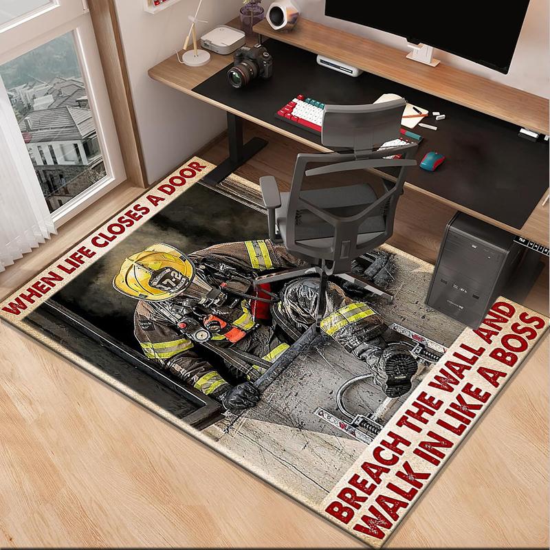 Firefighter In Action Office Rug Chair Mat, Entryway Carpet, Suitable for Front Door, Bedroom, Living Room, Desk, Holiday Gift