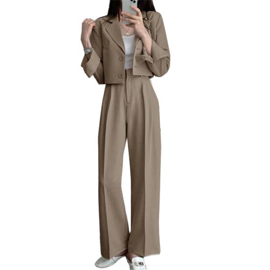 Yousheng Повседневные деловые наряды для женщин Укороченные пиджаки Брюки широкого кроя Костюмный комплект Осень Комплект из 2 предметов для работы Офисный комплект